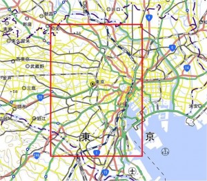 競技エリアを首都圏に移し替えるとこうなる。ここに最低標高520m、最高標高1530mという山の標高差が加わる。