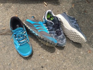 この日履き比べたシューズ。5km以上の周回だと履き心地の違いがよくわかりました。