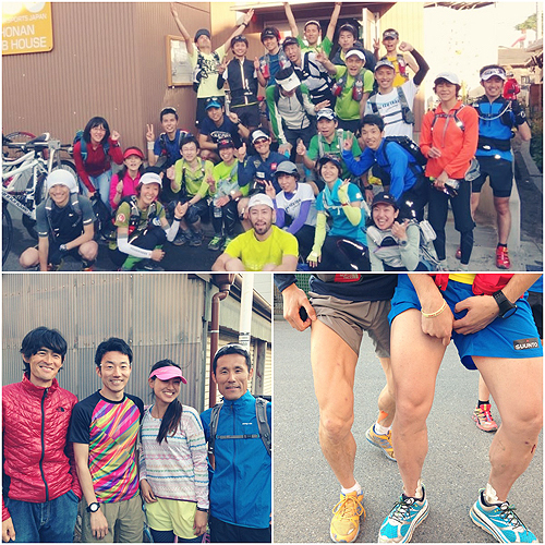 5/3 OSJのT100Mile練。レース1週間後にも関わらず多数参加で、皆さん熱い! (下左)同日にOSJで、きらきら系トレラン講習していたのは、SWACでお世話になっていたMioコーチ(&大角コーチ、木下選手) 。タッキーさんがニヤニヤだったのは内緒です。 (下右)左の内転筋に注目です!!